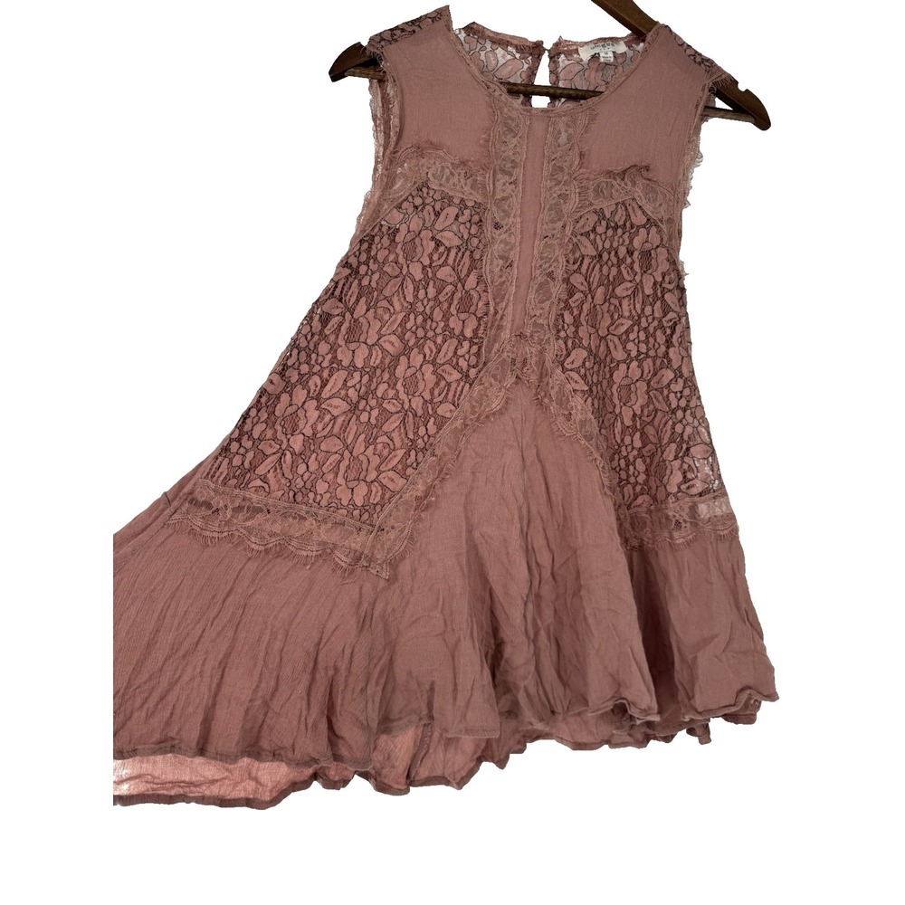 Umgee Sheer Cutout Lace Bohemian Tunic Top Pale Pink coquette festival fairy M